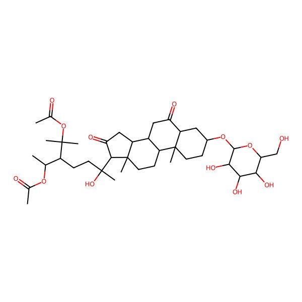 2D Structure of [3-(2-acetyloxypropan-2-yl)-6-[10,13-dimethyl-6,16-dioxo-3-[3,4,5-trihydroxy-6-(hydroxymethyl)oxan-2-yl]oxy-2,3,4,5,7,8,9,11,12,14,15,17-dodecahydro-1H-cyclopenta[a]phenanthren-17-yl]-6-hydroxyheptan-2-yl] acetate