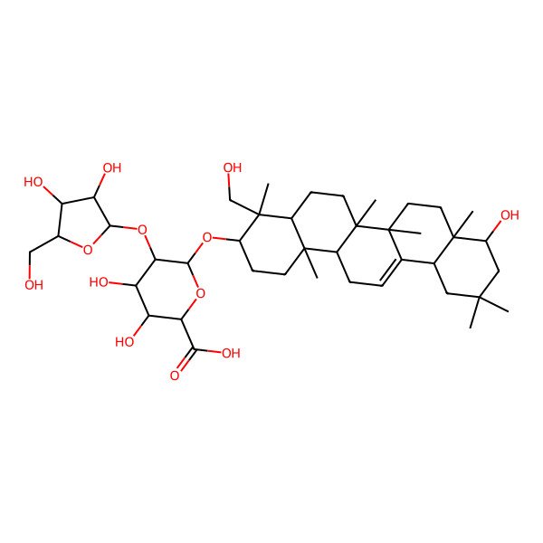 2D Structure of 5-[3,4-Dihydroxy-5-(hydroxymethyl)oxolan-2-yl]oxy-3,4-dihydroxy-6-[[9-hydroxy-4-(hydroxymethyl)-4,6a,6b,8a,11,11,14b-heptamethyl-1,2,3,4a,5,6,7,8,9,10,12,12a,14,14a-tetradecahydropicen-3-yl]oxy]oxane-2-carboxylic acid