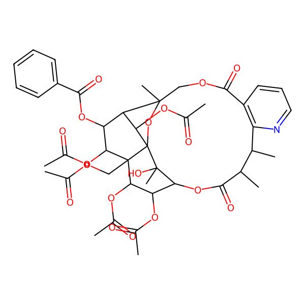 2D Structure of [(1R,3S,13R,14R,17R,18S,19R,20R,21R,22S,23S,24S,25S)-18,19,21,24-tetraacetyloxy-20-(acetyloxymethyl)-25-hydroxy-3,13,14,25-tetramethyl-6,15-dioxo-2,5,16-trioxa-11-azapentacyclo[15.7.1.01,20.03,23.07,12]pentacosa-7(12),8,10-trien-22-yl] benzoate
