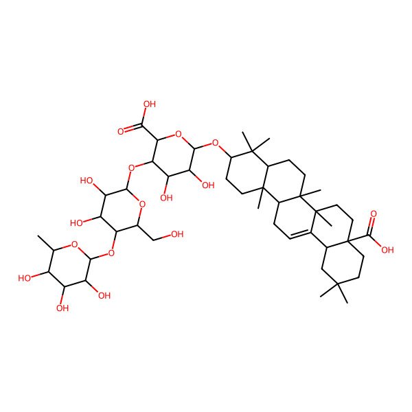 2D Structure of (2S,3S,4R,5R,6R)-6-[[(3S,4aR,6aR,6bS,8aS,12aS,14aR,14bR)-8a-carboxy-4,4,6a,6b,11,11,14b-heptamethyl-1,2,3,4a,5,6,7,8,9,10,12,12a,14,14a-tetradecahydropicen-3-yl]oxy]-3-[(2S,3R,4R,5S,6R)-3,4-dihydroxy-6-(hydroxymethyl)-5-[(2S,3R,4R,5R,6S)-3,4,5-trihydroxy-6-methyloxan-2-yl]oxyoxan-2-yl]oxy-4,5-dihydroxyoxane-2-carboxylic acid