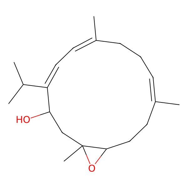 2D Structure of (1S,3S,4Z,6E,10E,14S)-1,7,11-trimethyl-4-propan-2-yl-15-oxabicyclo[12.1.0]pentadeca-4,6,10-trien-3-ol
