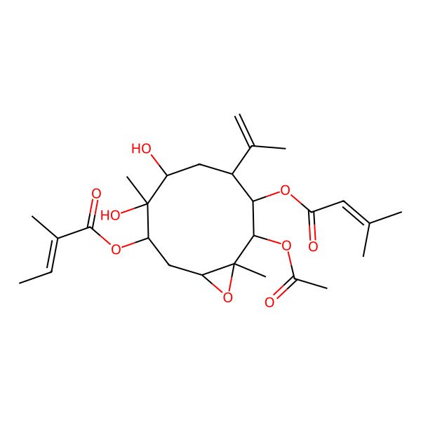 2D Structure of [(1R,3S,4S,5R,7R,8S,9S,10R)-9-acetyloxy-4,5-dihydroxy-4,10-dimethyl-8-(3-methylbut-2-enoyloxy)-7-prop-1-en-2-yl-11-oxabicyclo[8.1.0]undecan-3-yl] (Z)-2-methylbut-2-enoate