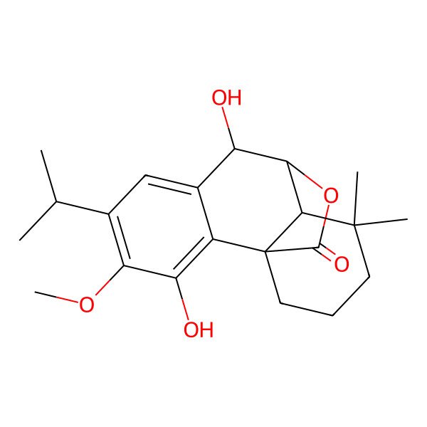 2D Structure of (1R,8S,9S,10S)-3,8-dihydroxy-4-methoxy-11,11-dimethyl-5-propan-2-yl-16-oxatetracyclo[7.5.2.01,10.02,7]hexadeca-2,4,6-trien-15-one
