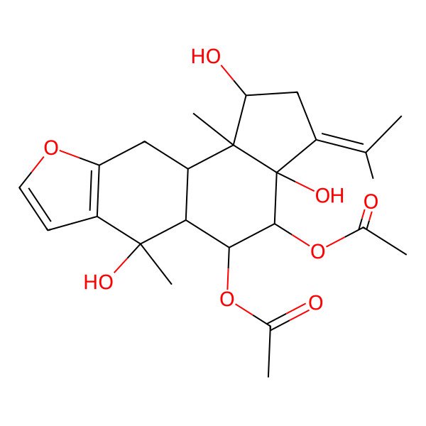 2D Structure of (4-acetyloxy-1,3a,6-trihydroxy-6,10b-dimethyl-3-propan-2-ylidene-2,4,5,5a,10,10a-hexahydro-1H-indeno[5,4-f][1]benzofuran-5-yl) acetate