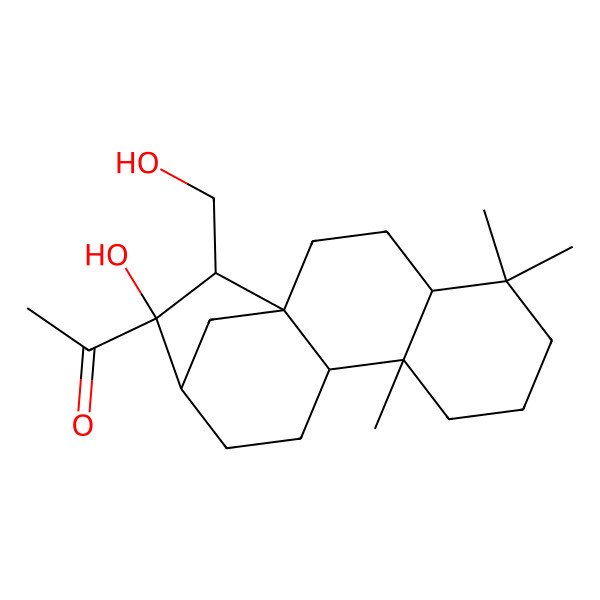 2D Structure of 1-[14-Hydroxy-15-(hydroxymethyl)-5,5,9-trimethyl-14-tetracyclo[11.2.1.01,10.04,9]hexadecanyl]ethanone