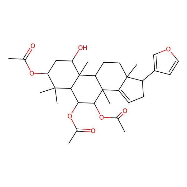 2D Structure of [(1S,3R,5S,6R,7S,8R,9R,10R,13S,17R)-6,7-diacetyloxy-17-(furan-3-yl)-1-hydroxy-4,4,8,10,13-pentamethyl-2,3,5,6,7,9,11,12,16,17-decahydro-1H-cyclopenta[a]phenanthren-3-yl] acetate