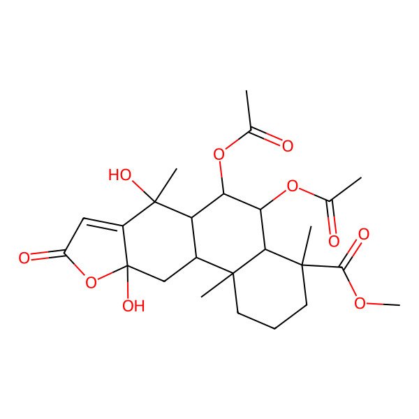 2D Structure of methyl 5,6-diacetyloxy-7,10a-dihydroxy-4,7,11b-trimethyl-9-oxo-2,3,4a,5,6,6a,11,11a-octahydro-1H-naphtho[2,1-f][1]benzofuran-4-carboxylate