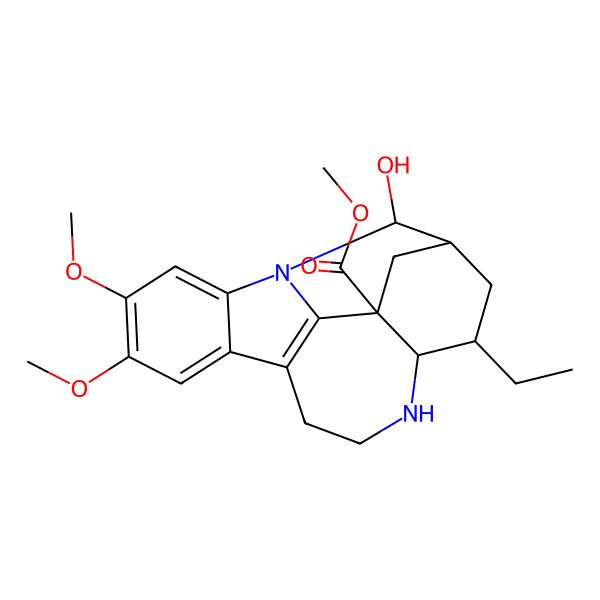 2D Structure of Methyl 13-ethyl-19-hydroxy-4,5-dimethoxy-1,11-diazapentacyclo[13.3.1.02,7.08,18.012,17]nonadeca-2,4,6,8(18)-tetraene-17-carboxylate