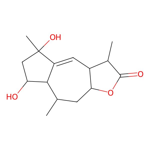 2D Structure of (1S,3aR,5R,5aS,6S,8R,9aR)-6,8-dihydroxy-1,5,8-trimethyl-1,3a,4,5,5a,6,7,9a-octahydroazuleno[6,5-b]furan-2-one