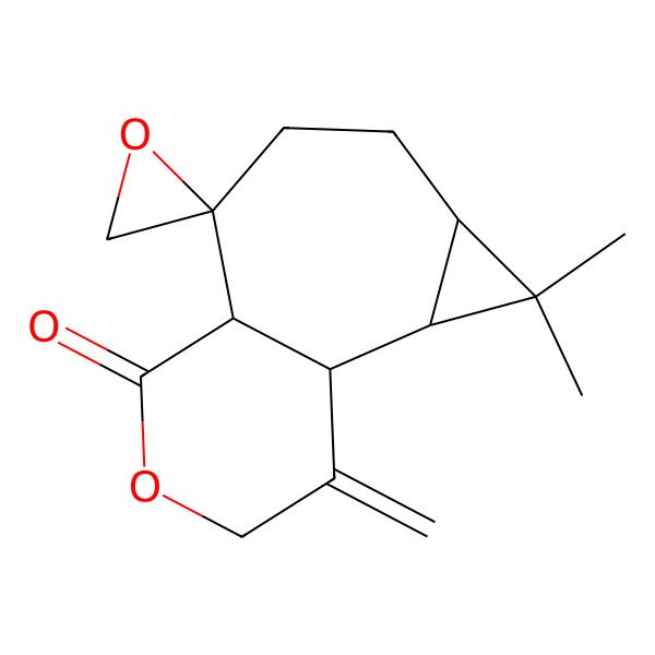 2D Structure of (1R,2S,4S,7S,8R)-3,3-dimethyl-12-methylidenespiro[10-oxatricyclo[6.4.0.02,4]dodecane-7,2'-oxirane]-9-one