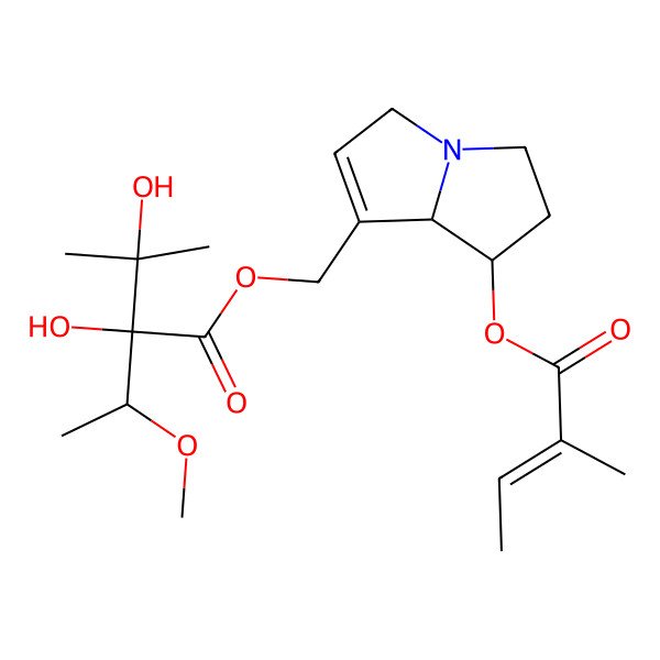 2D Structure of [(7S,8R)-7-[(Z)-2-methylbut-2-enoyl]oxy-5,6,7,8-tetrahydro-3H-pyrrolizin-1-yl]methyl (2S)-2,3-dihydroxy-2-[(1R)-1-methoxyethyl]-3-methylbutanoate