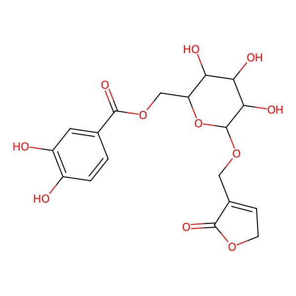2D Structure of [(2R,3S,4S,5R,6R)-3,4,5-trihydroxy-6-[(5-oxo-2H-furan-4-yl)methoxy]oxan-2-yl]methyl 3,4-dihydroxybenzoate