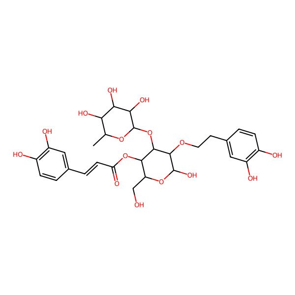 2D Structure of [5-[2-(3,4-Dihydroxyphenyl)ethoxy]-6-hydroxy-2-(hydroxymethyl)-4-(3,4,5-trihydroxy-6-methyloxan-2-yl)oxyoxan-3-yl] 3-(3,4-dihydroxyphenyl)prop-2-enoate