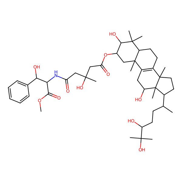 2D Structure of [17-(5,6-dihydroxy-6-methylheptan-2-yl)-3,12-dihydroxy-4,4,10,13,14-pentamethyl-2,3,5,6,7,11,12,15,16,17-decahydro-1H-cyclopenta[a]phenanthren-2-yl] 3-hydroxy-5-[(1-hydroxy-3-methoxy-3-oxo-1-phenylpropan-2-yl)amino]-3-methyl-5-oxopentanoate
