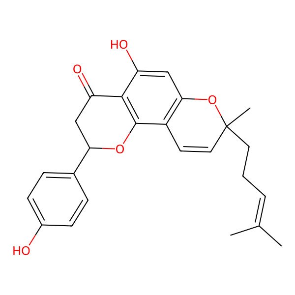 2D Structure of (2R,8R)-5-hydroxy-2-(4-hydroxyphenyl)-8-methyl-8-(4-methylpent-3-enyl)-2,3-dihydropyrano[2,3-h]chromen-4-one