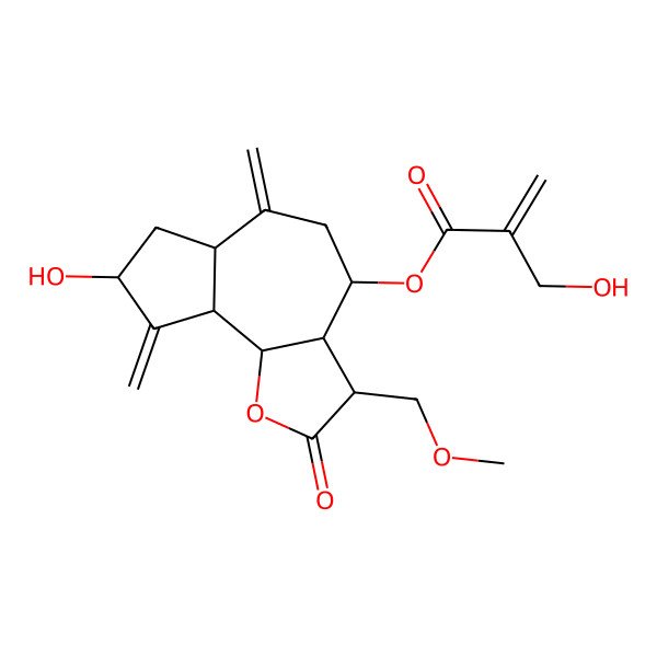 2D Structure of [(3S,3aS,4R,6aS,8R,9aS,9bS)-8-hydroxy-3-(methoxymethyl)-6,9-dimethylidene-2-oxo-3a,4,5,6a,7,8,9a,9b-octahydro-3H-azuleno[4,5-b]furan-4-yl] 2-(hydroxymethyl)prop-2-enoate