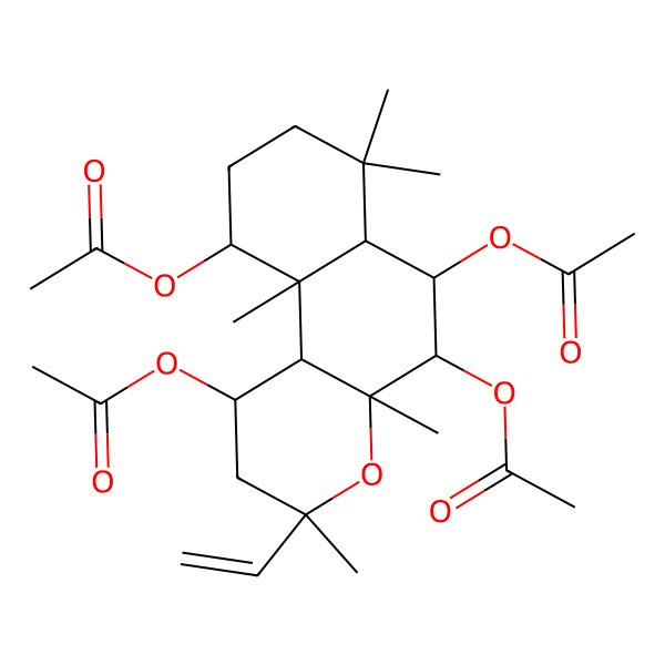 2D Structure of [(1R,3R,4aS,5S,6S,6aS,10R,10aS,10bS)-1,5,6-triacetyloxy-3-ethenyl-3,4a,7,7,10a-pentamethyl-2,5,6,6a,8,9,10,10b-octahydro-1H-benzo[f]chromen-10-yl] acetate