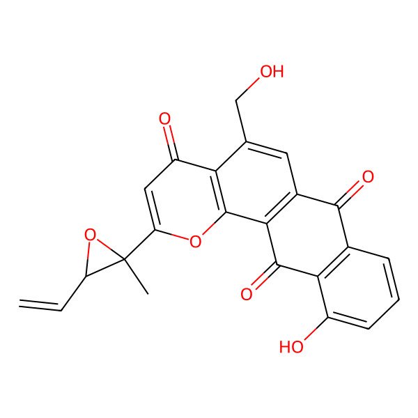 2D Structure of 2-[(2S,3S)-3-ethenyl-2-methyloxiran-2-yl]-11-hydroxy-5-(hydroxymethyl)naphtho[2,3-h]chromene-4,7,12-trione