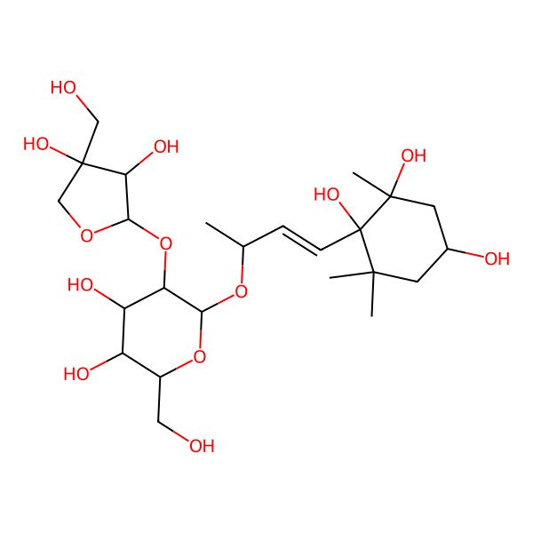 2D Structure of 1-[3-[3-[3,4-Dihydroxy-4-(hydroxymethyl)oxolan-2-yl]oxy-4,5-dihydroxy-6-(hydroxymethyl)oxan-2-yl]oxybut-1-enyl]-2,6,6-trimethylcyclohexane-1,2,4-triol