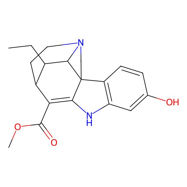 2D Structure of methyl (1S,11S,17R,18R)-18-ethyl-5-hydroxy-8,14-diazapentacyclo[9.5.2.01,9.02,7.014,17]octadeca-2(7),3,5,9-tetraene-10-carboxylate