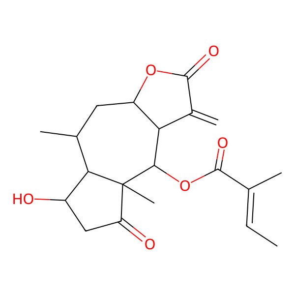 2D Structure of [(3aR,5R,5aS,6S,8aR,9S)-6-hydroxy-5,8a-dimethyl-1-methylidene-2,8-dioxo-3a,4,5,5a,6,7,9,9a-octahydroazuleno[6,5-b]furan-9-yl] (E)-2-methylbut-2-enoate