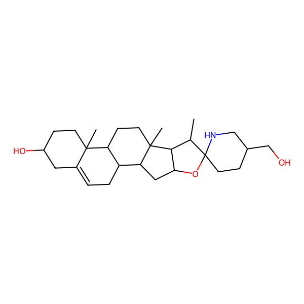 2D Structure of (1S,2S,4S,5'R,6R,7S,8R,9S,12S,13R,16S)-5'-(hydroxymethyl)-7,9,13-trimethylspiro[5-oxapentacyclo[10.8.0.02,9.04,8.013,18]icos-18-ene-6,2'-piperidine]-16-ol