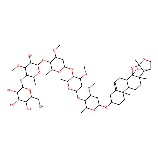 2D Structure of (2S,4S,5S)-2-[(3R,4R,6S)-5-hydroxy-4-methoxy-6-[(3R,4R,6S)-4-methoxy-6-[(3R,4R,6S)-4-methoxy-6-[(3R,4R,6R)-4-methoxy-2-methyl-6-[[(1S,2R,7S,10R,11S,14R,15R,16R,19S)-10,14,16-trimethyl-17,20,21-trioxahexacyclo[14.4.1.01,14.02,11.05,10.015,19]henicos-4-en-7-yl]oxy]oxan-3-yl]oxy-2-methyloxan-3-yl]oxy-2-methyloxan-3-yl]oxy-2-methyloxan-3-yl]oxy-6-(hydroxymethyl)oxane-3,4,5-triol