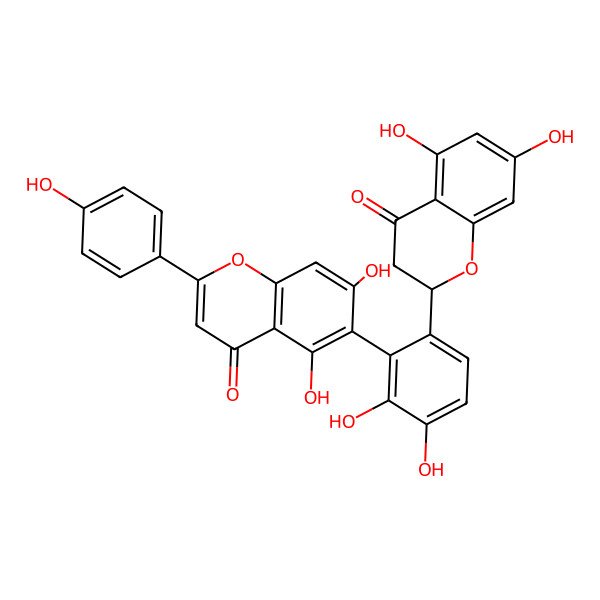 2D Structure of 6-[6-[(2S)-5,7-dihydroxy-4-oxo-2,3-dihydrochromen-2-yl]-2,3-dihydroxyphenyl]-5,7-dihydroxy-2-(4-hydroxyphenyl)chromen-4-one