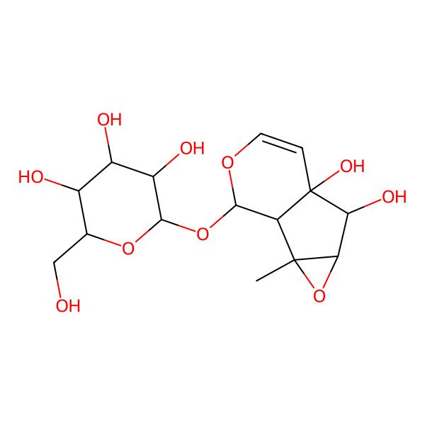 2D Structure of (2S,3R,4S,5R,6R)-2-[[(1S,2R,4S,5S,6R,10S)-5,6-dihydroxy-2-methyl-3,9-dioxatricyclo[4.4.0.02,4]dec-7-en-10-yl]oxy]-6-(hydroxymethyl)oxane-3,4,5-triol