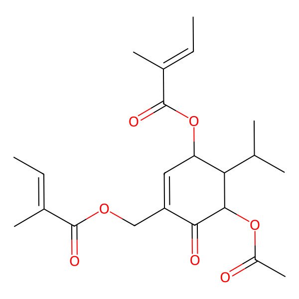 2D Structure of [5-Acetyloxy-3-(2-methylbut-2-enoyloxy)-6-oxo-4-propan-2-ylcyclohexen-1-yl]methyl 2-methylbut-2-enoate