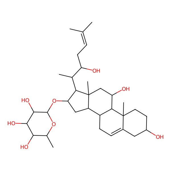 2D Structure of (2R,3R,4R,5R,6S)-2-[[(3S,8S,9S,10R,11R,13S,14S,16S,17R)-3,11-dihydroxy-17-[(2S,3S)-3-hydroxy-6-methylhept-5-en-2-yl]-10,13-dimethyl-2,3,4,7,8,9,11,12,14,15,16,17-dodecahydro-1H-cyclopenta[a]phenanthren-16-yl]oxy]-6-methyloxane-3,4,5-triol