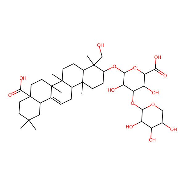 2D Structure of (2S,3S,4S,5R,6R)-6-[[(3S,4R,4aR,6aR,6bS,8aS,12aS,14aR,14bR)-8a-carboxy-4-(hydroxymethyl)-4,6a,6b,11,11,14b-hexamethyl-1,2,3,4a,5,6,7,8,9,10,12,12a,14,14a-tetradecahydropicen-3-yl]oxy]-3,5-dihydroxy-4-[(2S,3R,4S,5R)-3,4,5-trihydroxyoxan-2-yl]oxyoxane-2-carboxylic acid
