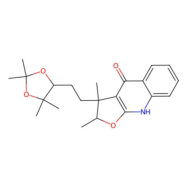 2D Structure of (2S,3R)-2,3-dimethyl-3-[2-[(4R)-2,2,5,5-tetramethyl-1,3-dioxolan-4-yl]ethyl]-2,9-dihydrofuro[2,3-b]quinolin-4-one
