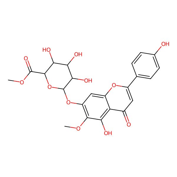 2D Structure of methyl (2R,3R,4R,5S,6R)-3,4,5-trihydroxy-6-[5-hydroxy-2-(4-hydroxyphenyl)-6-methoxy-4-oxochromen-7-yl]oxyoxane-2-carboxylate