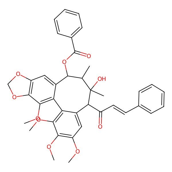2D Structure of [(8S,9S,10S,11R)-9-hydroxy-3,4,5,19-tetramethoxy-9,10-dimethyl-8-[(E)-3-phenylprop-2-enoyl]-15,17-dioxatetracyclo[10.7.0.02,7.014,18]nonadeca-1(19),2,4,6,12,14(18)-hexaen-11-yl] benzoate