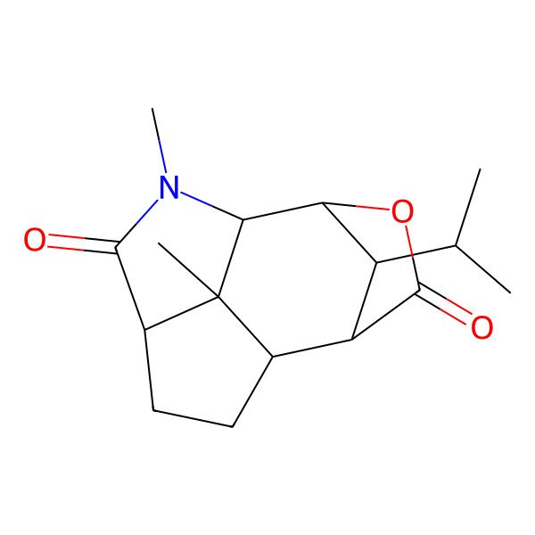 2D Structure of (1S,4S,7S,8S,11R,12R,13S)-2,12-dimethyl-13-propan-2-yl-10-oxa-2-azatetracyclo[5.4.1.18,11.04,12]tridecane-3,9-dione