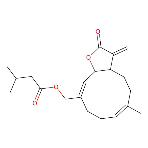 2D Structure of [(3aS,6Z,10E,11aS)-6-methyl-3-methylidene-2-oxo-3a,4,5,8,9,11a-hexahydrocyclodeca[b]furan-10-yl]methyl 3-methylbutanoate