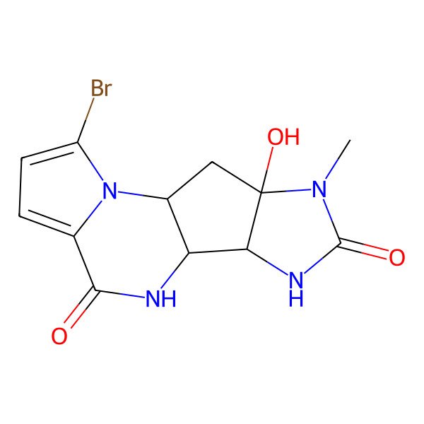 2D Structure of 3-Bromo-14-hydroxy-13-methyl-2,8,11,13-tetrazatetracyclo[7.6.0.02,6.010,14]pentadeca-3,5-diene-7,12-dione