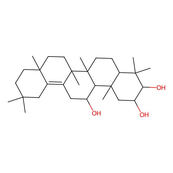 2D Structure of (2R,3R,4aR,6aR,6bS,8aR,14R,14aR,14bS)-4,4,6a,6b,8a,11,11,14b-octamethyl-1,2,3,4a,5,6,7,8,9,10,12,13,14,14a-tetradecahydropicene-2,3,14-triol