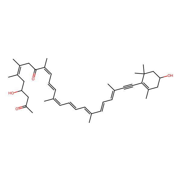 2D Structure of 4-Hydroxy-25-(4-hydroxy-2,6,6-trimethylcyclohexen-1-yl)-6,7,10,14,19,23-hexamethylpentacosa-6,10,12,14,16,18,20,22-octaen-24-yne-2,9-dione