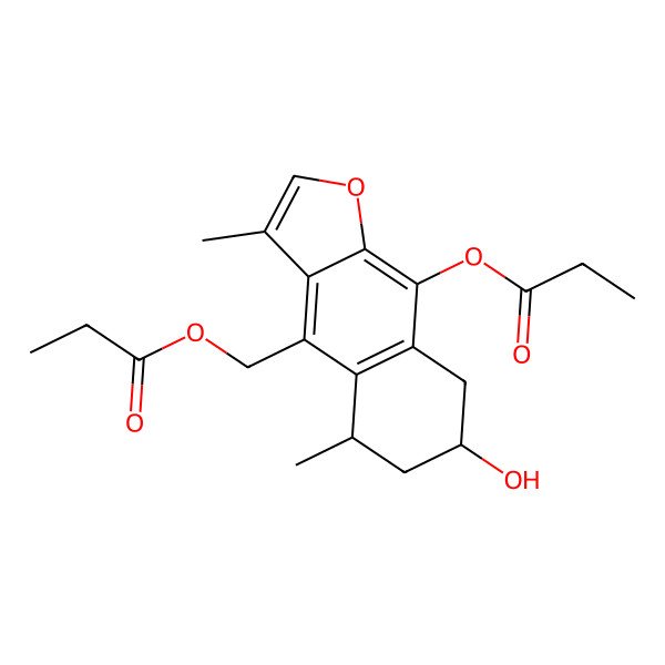 2D Structure of [(5S,7S)-7-hydroxy-3,5-dimethyl-9-propanoyloxy-5,6,7,8-tetrahydrobenzo[f][1]benzofuran-4-yl]methyl propanoate