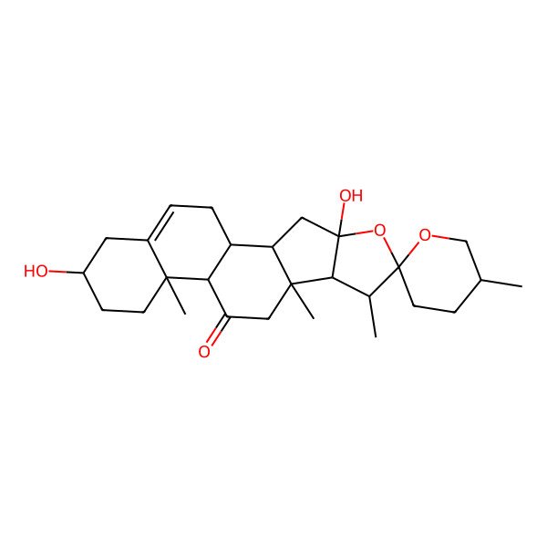 2D Structure of 4,16-Dihydroxy-5',7,9,13-tetramethylspiro[5-oxapentacyclo[10.8.0.02,9.04,8.013,18]icos-18-ene-6,2'-oxane]-11-one