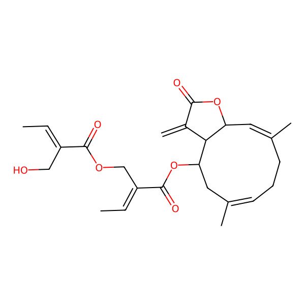 2D Structure of 2-[(6,10-Dimethyl-3-methylidene-2-oxo-3a,4,5,8,9,11a-hexahydrocyclodeca[b]furan-4-yl)oxycarbonyl]but-2-enyl 2-(hydroxymethyl)but-2-enoate