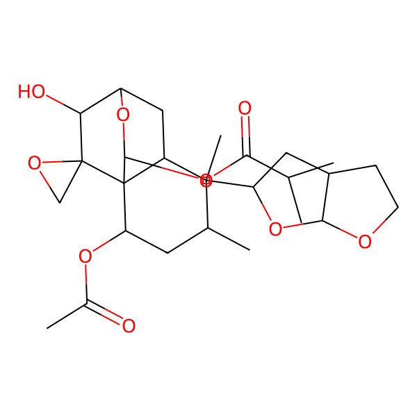 2D Structure of [(1R,2S,4R,5S,6R,8R,10R,11R,12R)-5-[(3aR,5S,6aS)-2,3,3a,4,5,6a-hexahydrofuro[2,3-b]furan-5-yl]-2-acetyloxy-12-hydroxy-4,5-dimethylspiro[9-oxatricyclo[6.2.2.01,6]dodecane-11,2'-oxirane]-10-yl] 2-methylpropanoate