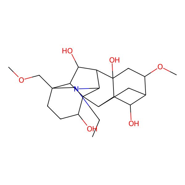 2D Structure of (1S,2R,3R,4R,5S,6S,8R,9R,10R,13S,16R,17R,18S)-11-ethyl-6-methoxy-13-(methoxymethyl)-11-azahexacyclo[7.7.2.12,5.01,10.03,8.013,17]nonadecane-4,8,16,18-tetrol