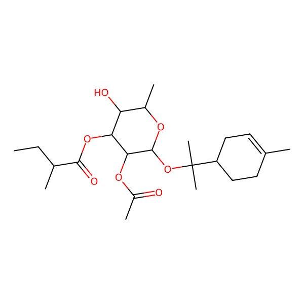 2D Structure of [(2R,3S,4S,5R,6S)-5-acetyloxy-3-hydroxy-2-methyl-6-[2-[(1R)-4-methylcyclohex-3-en-1-yl]propan-2-yloxy]oxan-4-yl] (2S)-2-methylbutanoate