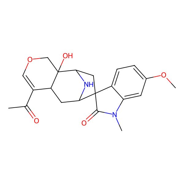 2D Structure of 6-Acetyl-2-hydroxy-6'-methoxy-1'-methylspiro[4-oxa-12-azatricyclo[7.2.1.02,7]dodec-5-ene-10,3'-indole]-2'-one