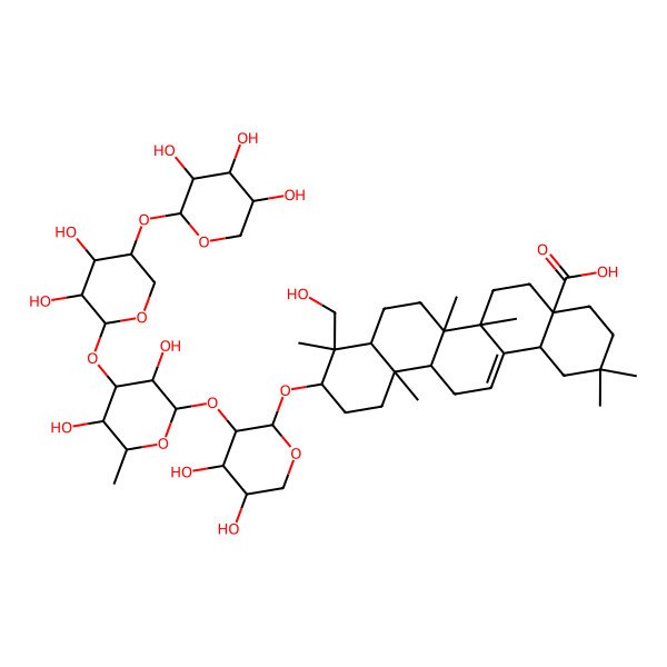 2D Structure of (4aS,6aR,6aS,6bR,8aR,9R,10S,12aR,14bS)-10-[(2S,3R,4S,5S)-3-[(2S,3R,4R,5S,6S)-4-[(2S,3R,4R,5S)-3,4-dihydroxy-5-[(2S,3R,4S,5S)-3,4,5-trihydroxyoxan-2-yl]oxyoxan-2-yl]oxy-3,5-dihydroxy-6-methyloxan-2-yl]oxy-4,5-dihydroxyoxan-2-yl]oxy-9-(hydroxymethyl)-2,2,6a,6b,9,12a-hexamethyl-1,3,4,5,6,6a,7,8,8a,10,11,12,13,14b-tetradecahydropicene-4a-carboxylic acid