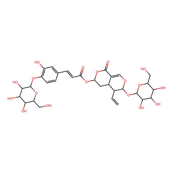 2D Structure of [5-ethenyl-1-oxo-6-[3,4,5-trihydroxy-6-(hydroxymethyl)oxan-2-yl]oxy-4,4a,5,6-tetrahydro-3H-pyrano[3,4-c]pyran-3-yl] 3-[3-hydroxy-4-[3,4,5-trihydroxy-6-(hydroxymethyl)oxan-2-yl]oxyphenyl]prop-2-enoate