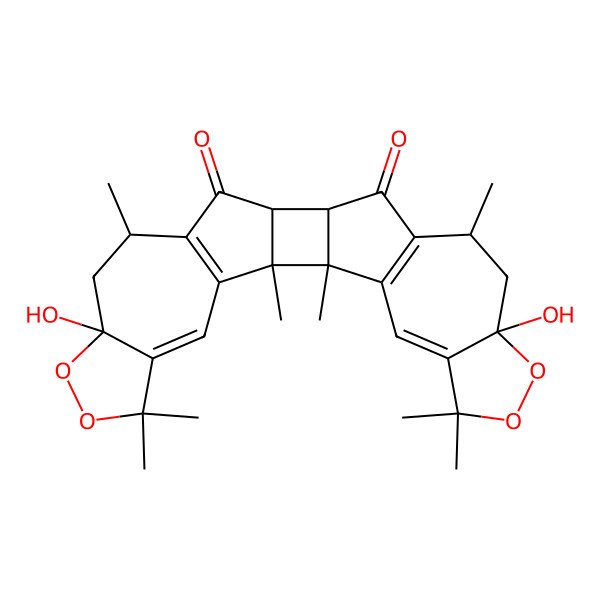 2D Structure of (1S,2S,9S,11S,14R,15R,18R,20S)-9,20-dihydroxy-1,2,6,6,11,18,23,23-octamethyl-7,8,21,22-tetraoxaheptacyclo[13.11.0.02,14.03,12.05,9.017,26.020,24]hexacosa-3(12),4,17(26),24-tetraene-13,16-dione